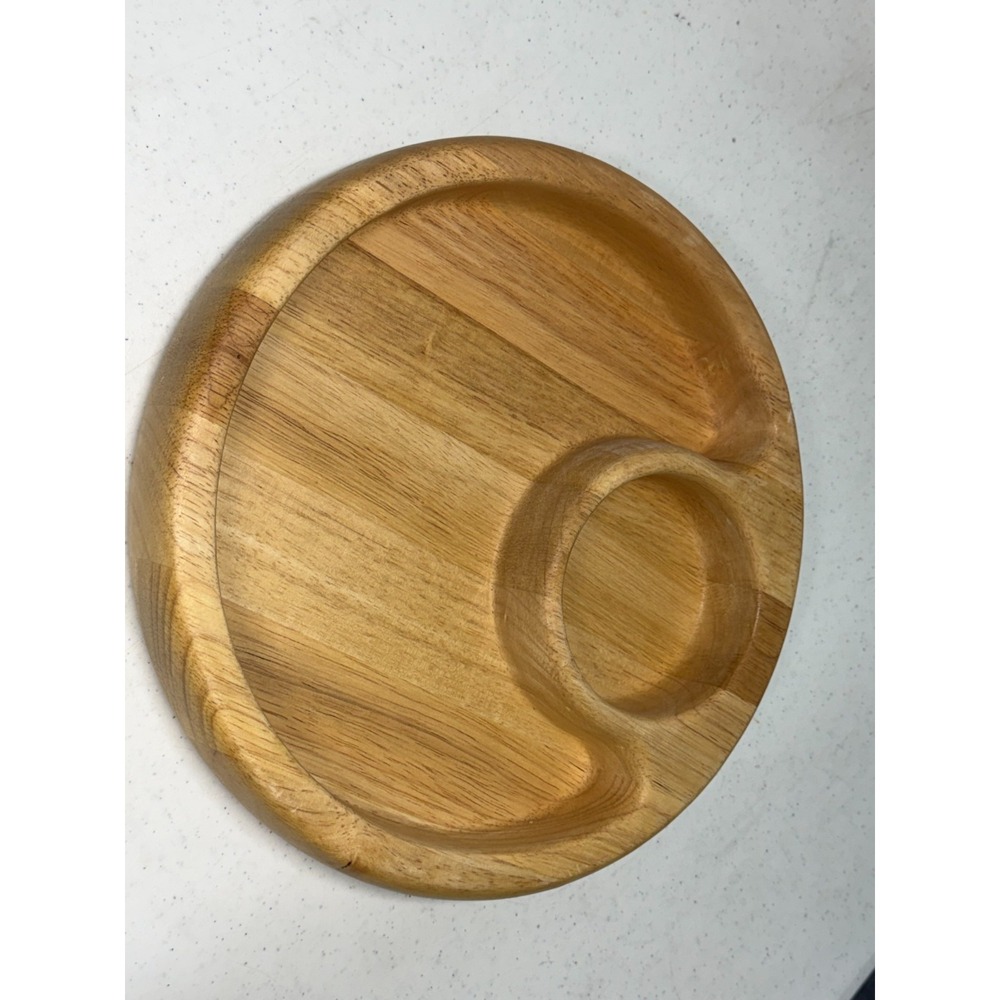 Wood Chip Dip Bowl Dish Platter Selandia Designs Hardwood Thialand 12" - Picture 2 of 6